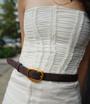 Chocolate Suede Belt-Gold Buckle