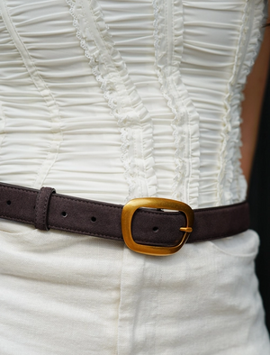 Chocolate Suede Belt-Gold Buckle