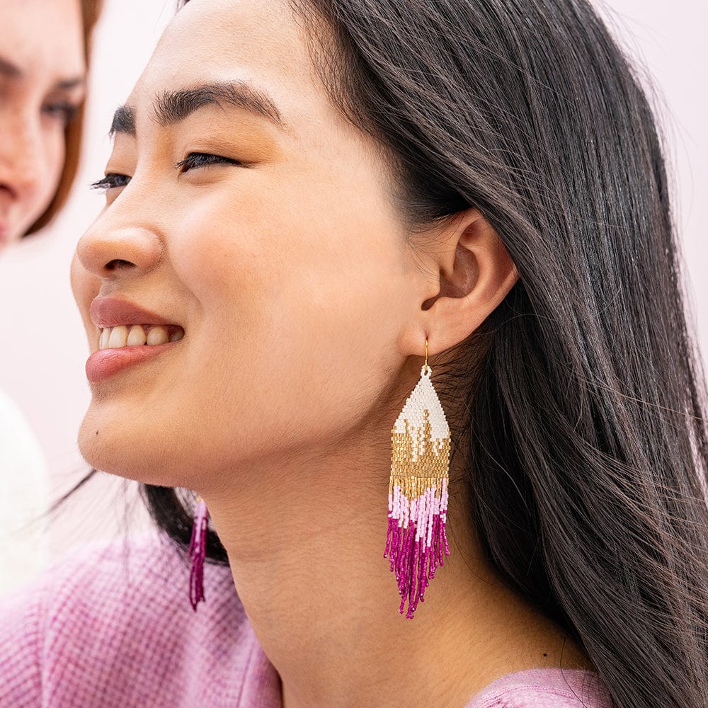 Long Gold Ombre Beaded Earrings