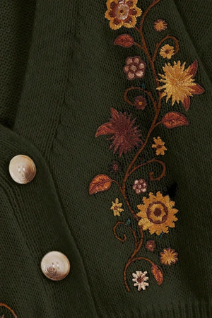 Green Embroidered Cardigan