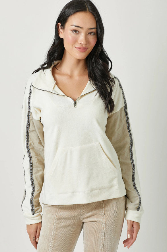 Ivory Color Block Fleece Zip Up