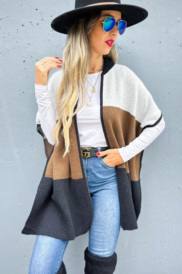 Neutral Colorblock Ruana Cardigan