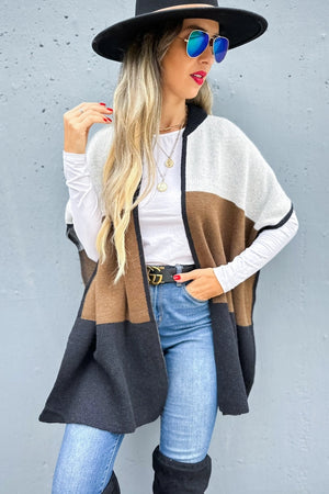 Neutral Colorblock Ruana Cardigan