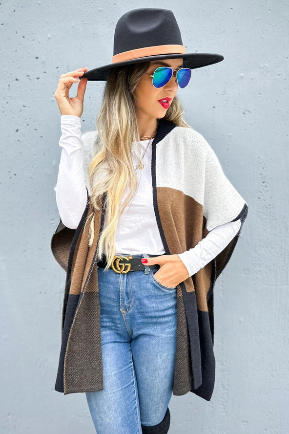Neutral Colorblock Ruana Cardigan