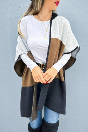 Neutral Colorblock Ruana Cardigan