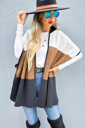 Neutral Colorblock Ruana Cardigan