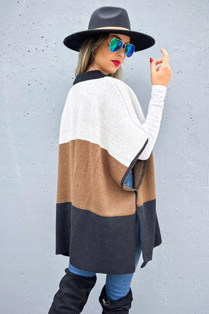 Neutral Colorblock Ruana Cardigan