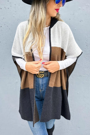Neutral Colorblock Ruana Cardigan