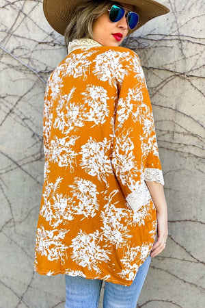 Copper Floral Print Kimono