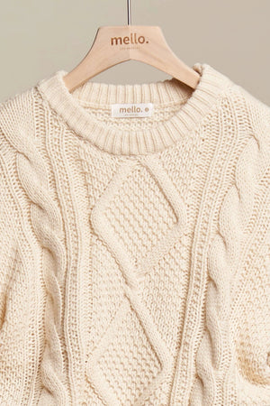 Cream Cable Knit Drawstring Sweater