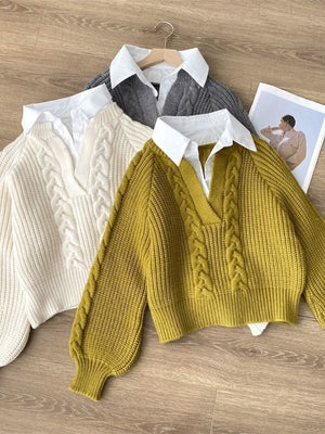 Faux Two-Piece Collared Sweater
