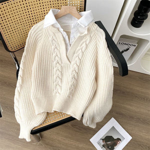 Faux Two-Piece Collared Sweater