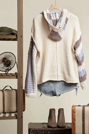 Ivory Crochet Hooded Sweatshirt