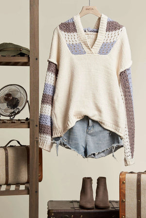 Ivory Crochet Hooded Sweatshirt