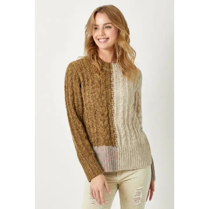 Latte Mixed Color Block Sweater