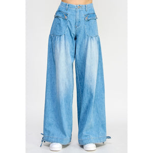Light Wash Ankle Drawstring Jeans