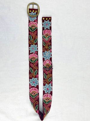 Hand Embroidered Belt Anabel Burgandy - Wide