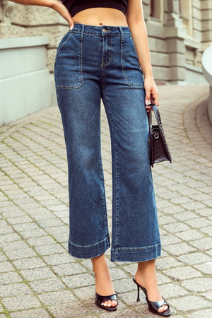 Dark Blue Cropped Straight Leg Jeans