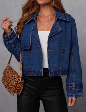 Dark Blue Denim Cropped Jacket