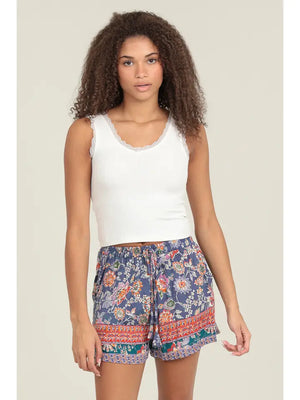 Dark Blue Multi-Pattern Floral Shorts