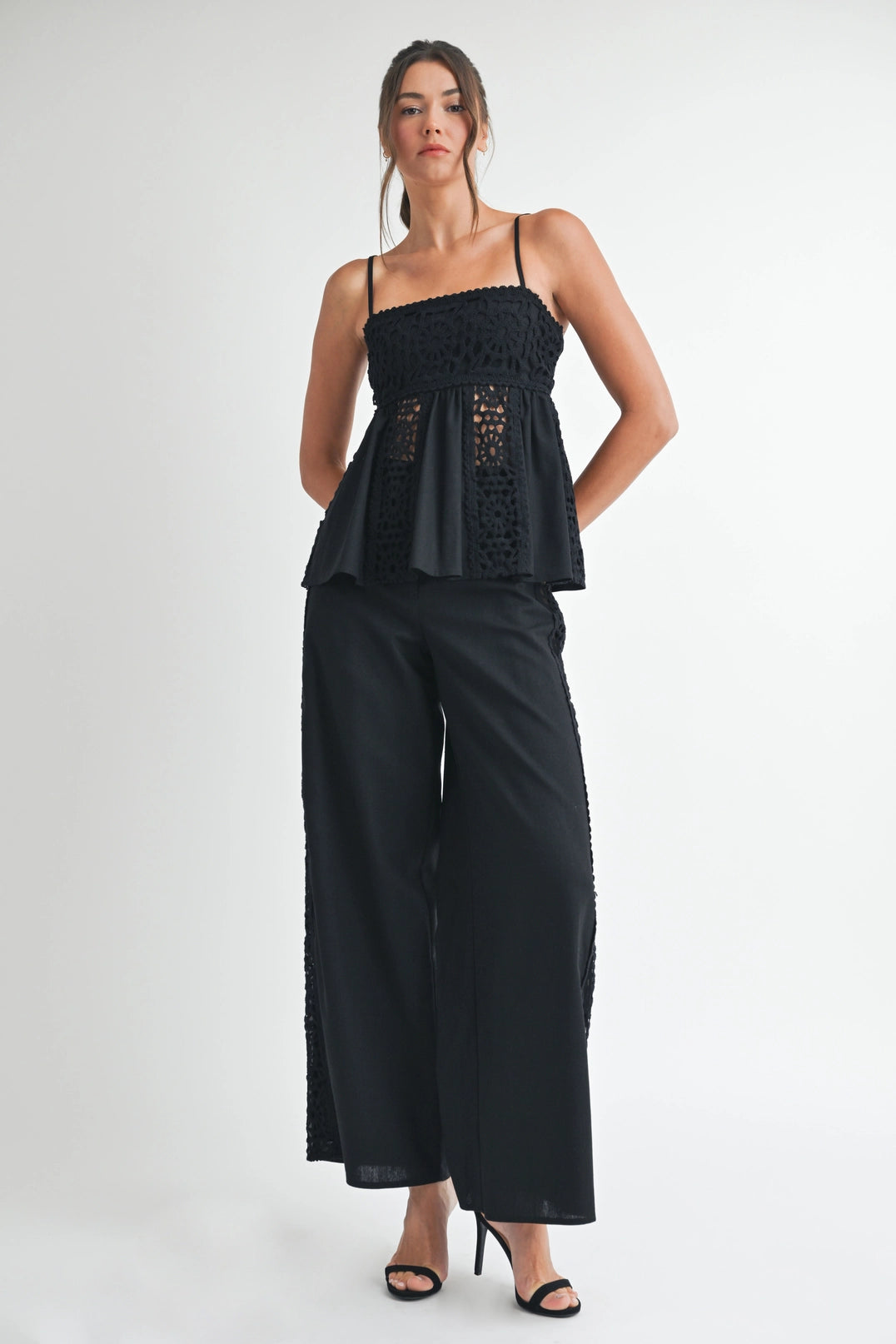 Black Crochet Babydoll Tank Top