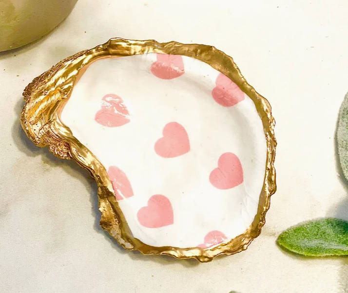Pink Hearts Oyster Shell Trinket Dish