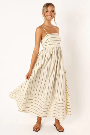 Apricot Beige Striped Dress