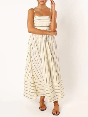 Apricot Beige Striped Dress