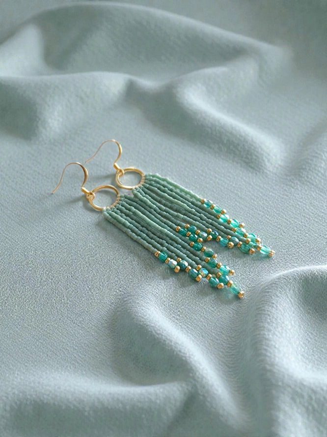 Lucie Beaded Skinny Fringe Earrings