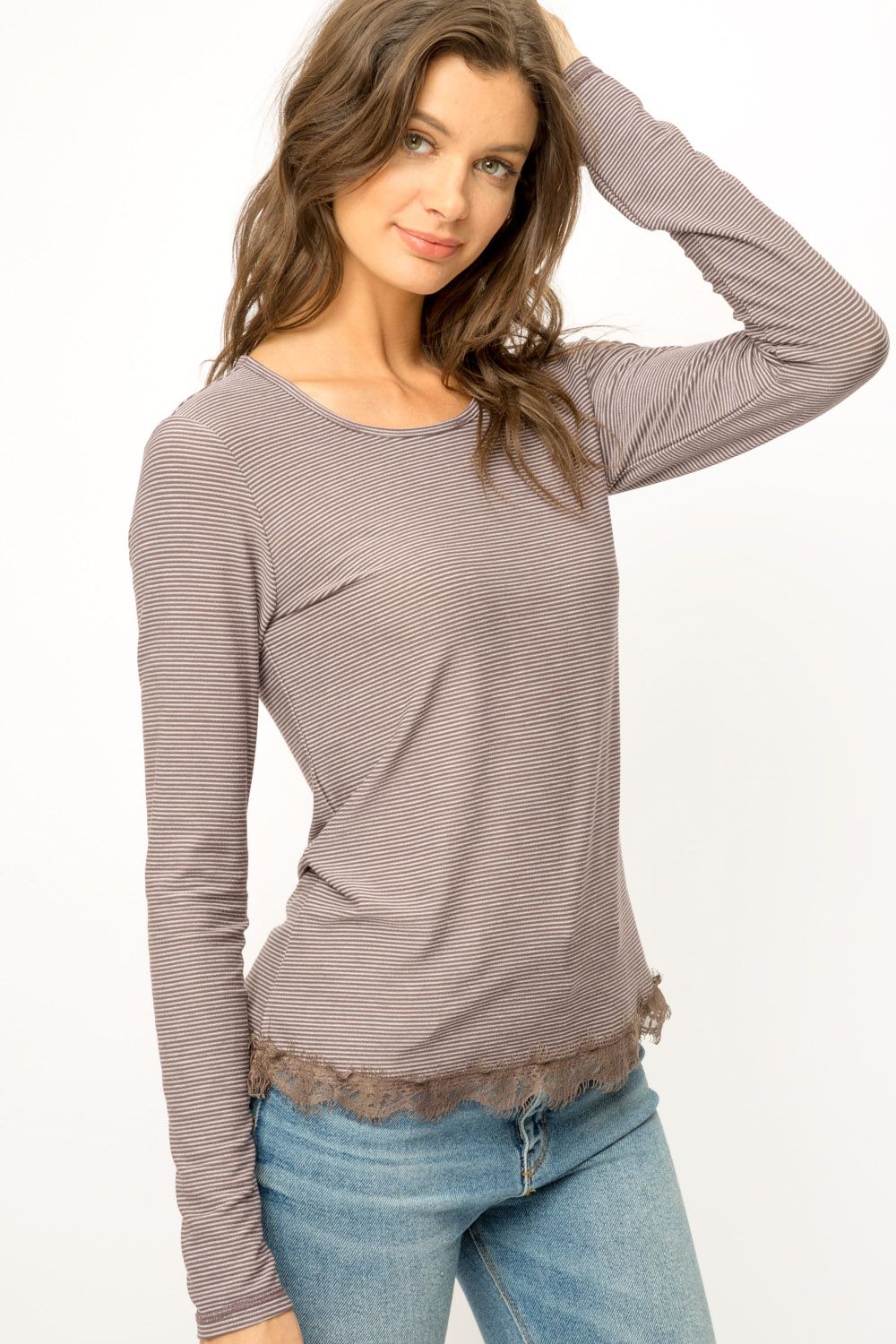 Dusty Purple Lace Striped Top