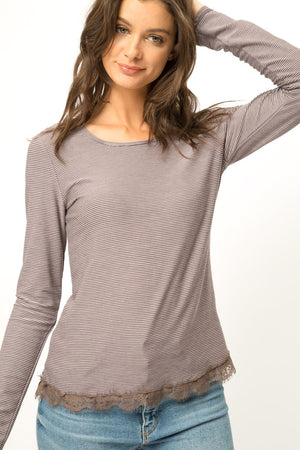 Dusty Purple Lace Striped Top