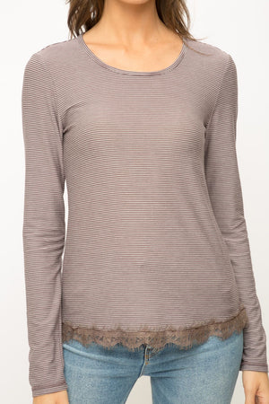 Dusty Purple Lace Striped Top