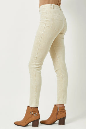 Almond Corduroy Stretch Pants- Distressed