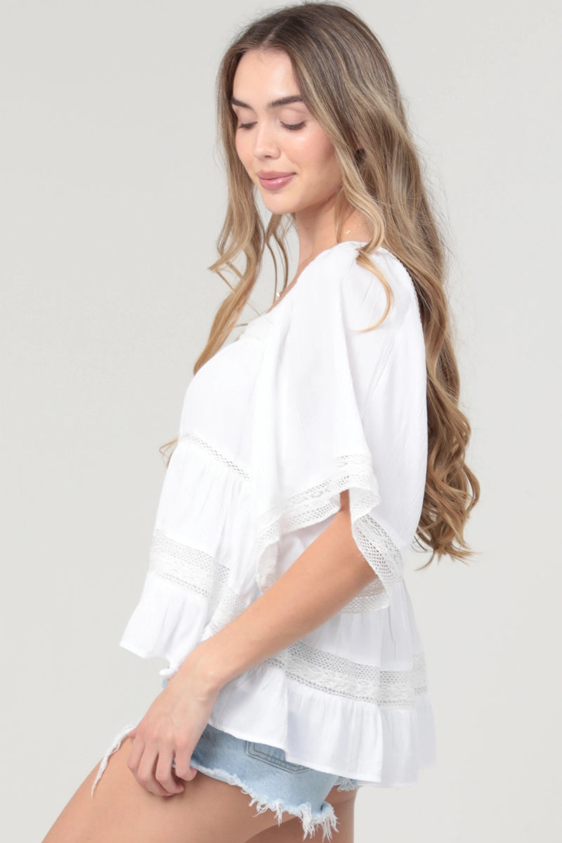 White Square Neck Top with Lace Detailing
