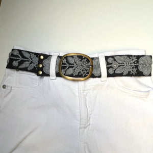 Hand Embroidered Belt Midnight Blooms Black Wide
