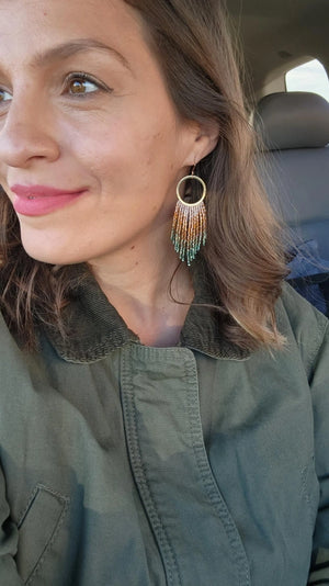 Earthy Gradient Beaded Fringe Earrings