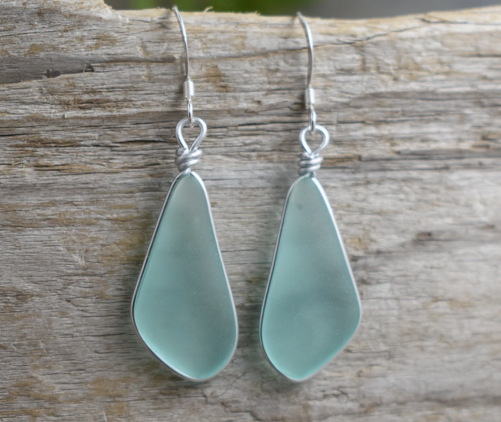 Organic Solo Drop Seafoam Eco Glass Earrings