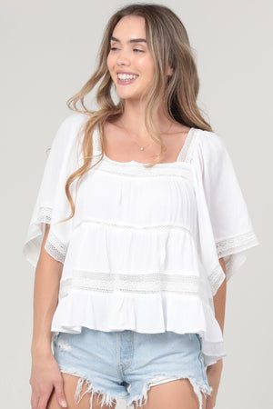 White Square Neck Top with Lace Detailing