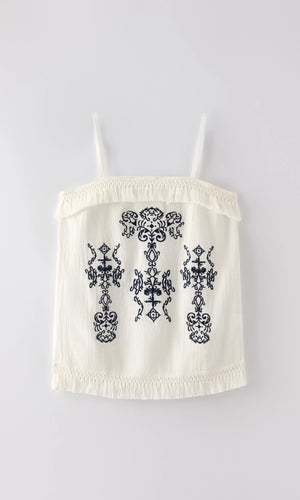 Embroidered Fringe Tank Top