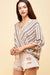 Blue & Orange Striped Roll Tab Sleeve Top