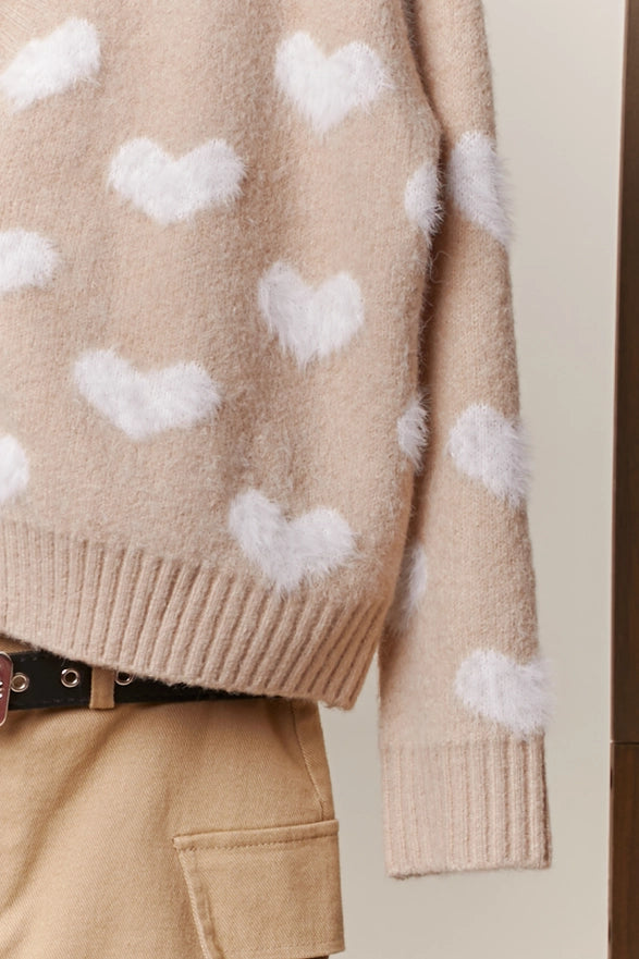 Soft Beige Hearts Sweater