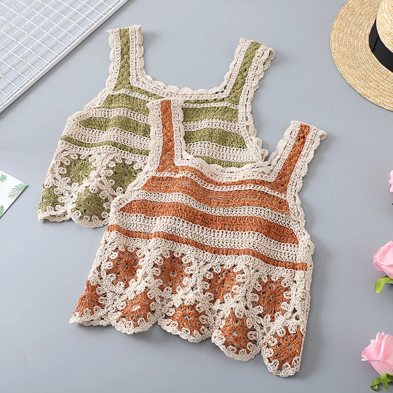 Floral Crocheted Cropped Tank Tops