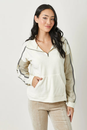 Ivory Color Block Fleece Zip Up