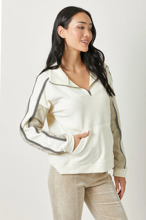 Ivory Color Block Fleece Zip Up
