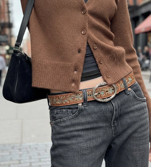 Floral Embossed Leather Belt