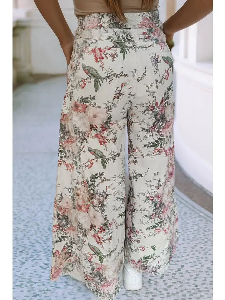 Floral Patterned Wide Leg Pants