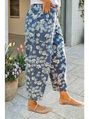 Dainty Floral Drawstring Jeans