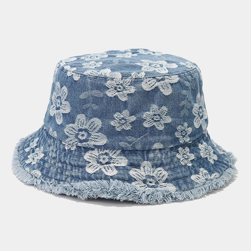 Floral Bucket Hat Light Blue Denim