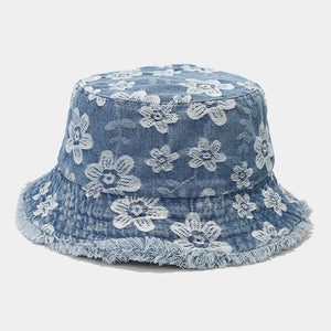 Floral Bucket Hat Light Blue Denim