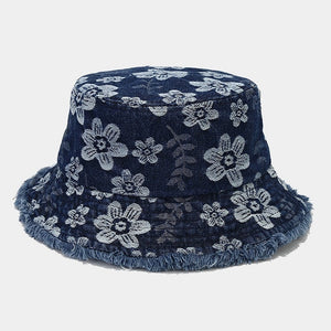 Floral Bucket Hat Dark Blue Denim